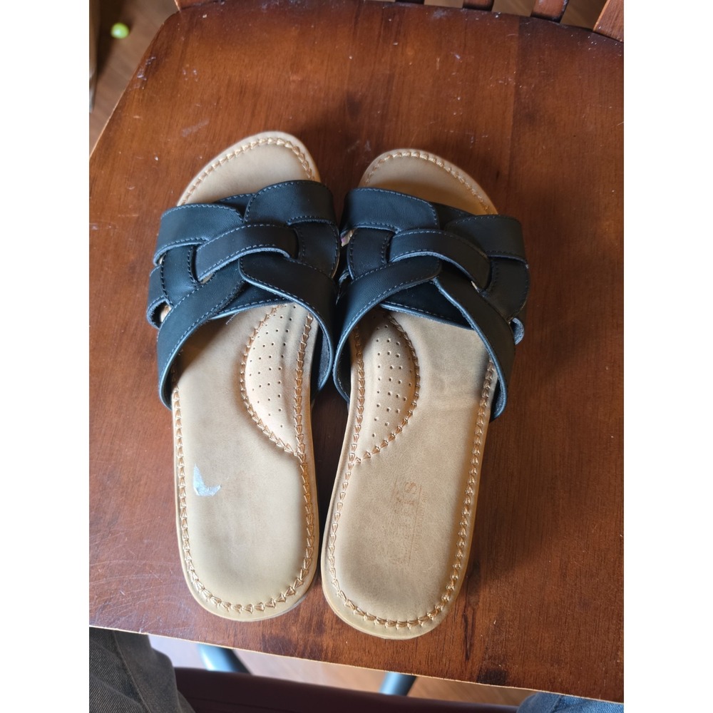 Cliffs White Mountain Black Leather Slideβ Sandals Size 8.5